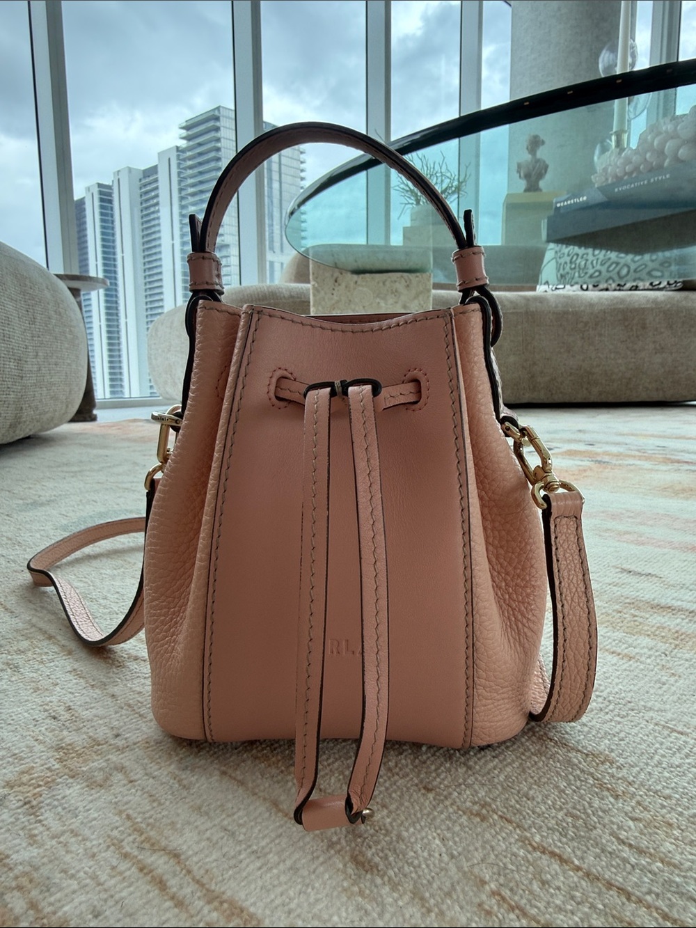 Furla Blush Pink Leather Mini Bucket Bag